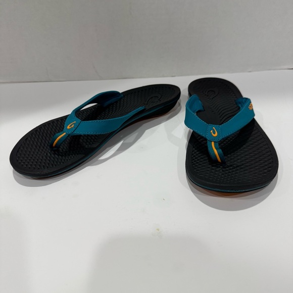 OLUKAI black teal size 9 flip-flops in Kia’i Wahine style sandal beach slide - Picture 1 of 12